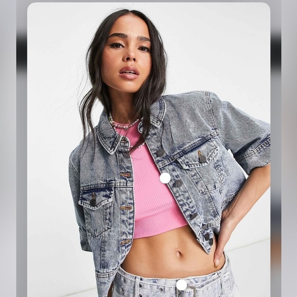 Noisy may Jackets & Blazers - Noisy May cropped boxy cropped denim jacket in blue wash